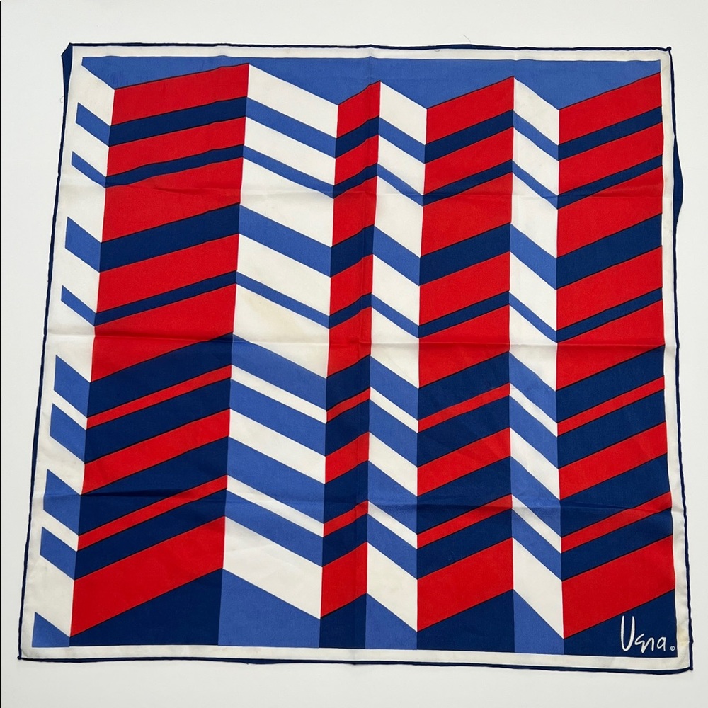 Vintage Vera Neumann Red and Blue Geometric Pattern Scarf Large 26” Square.
